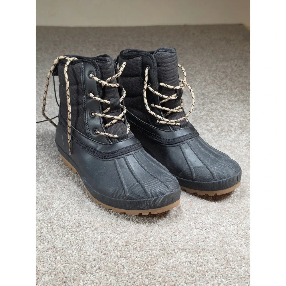 Universal Thread Womens Tiffani Waterproof Duck Boots Black Gum Sole Size 7‎ NWT